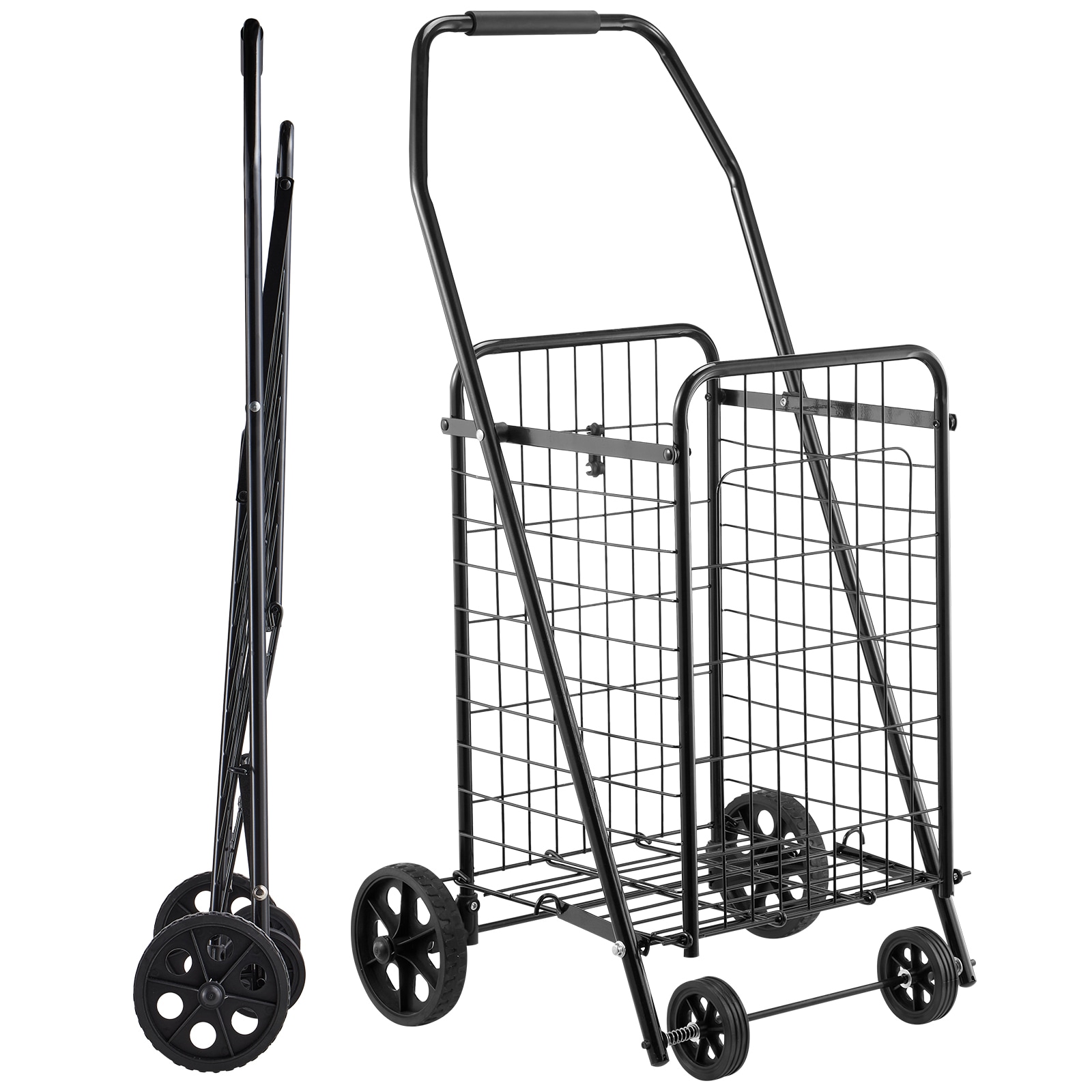 Shopping Cart, Folding Grocery Utility Cart With Swivel Wheels, 90 LBS Large Load Capacity, Heavy Duty Rolling Laundry Basket Butler For Laundry, Shopping, Camping, Grocery, Luggage, Black_voghion.com